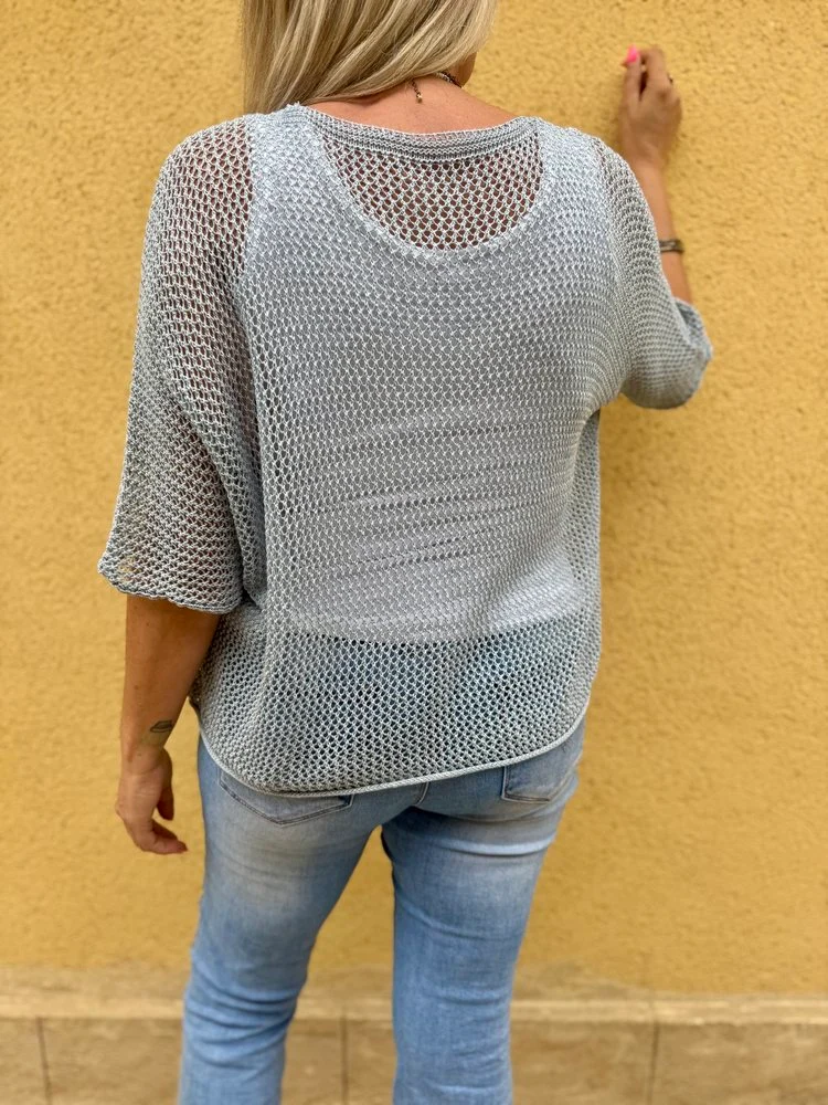 Pull ajouré Etoile bleu gris