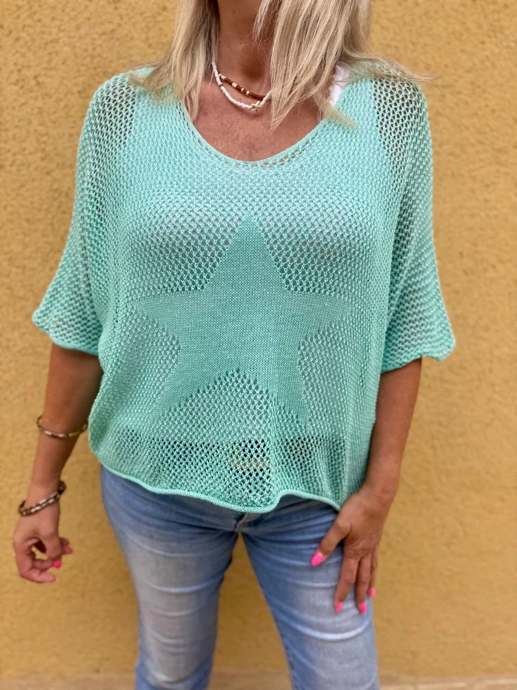 Pull ajouré Etoile vert d'eau