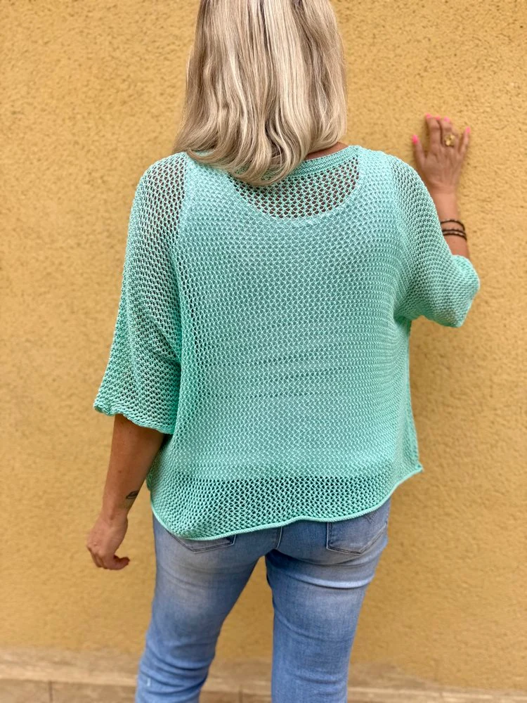 Pull ajouré Etoile vert d'eau