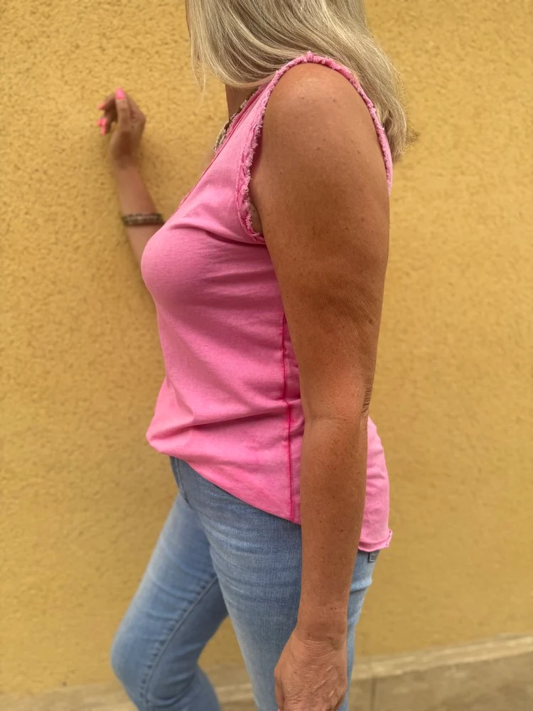 Top sans manches Poisson fuchsia