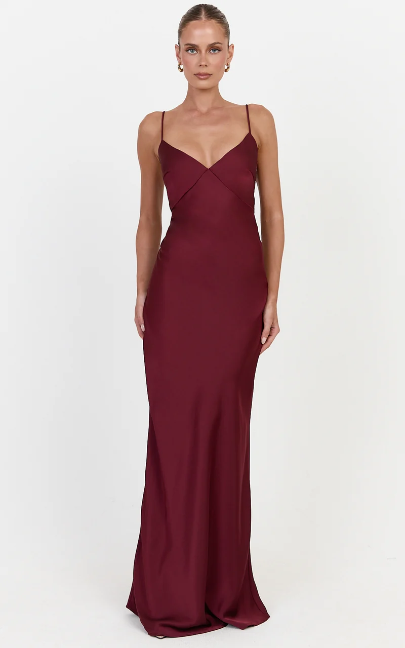 Liliane Maxi Dress - Bias Cut Dress in Wine