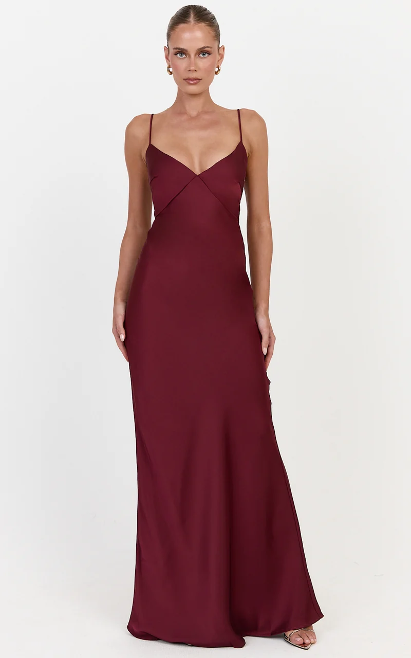Liliane Maxi Dress - Bias Cut Dress in Wine