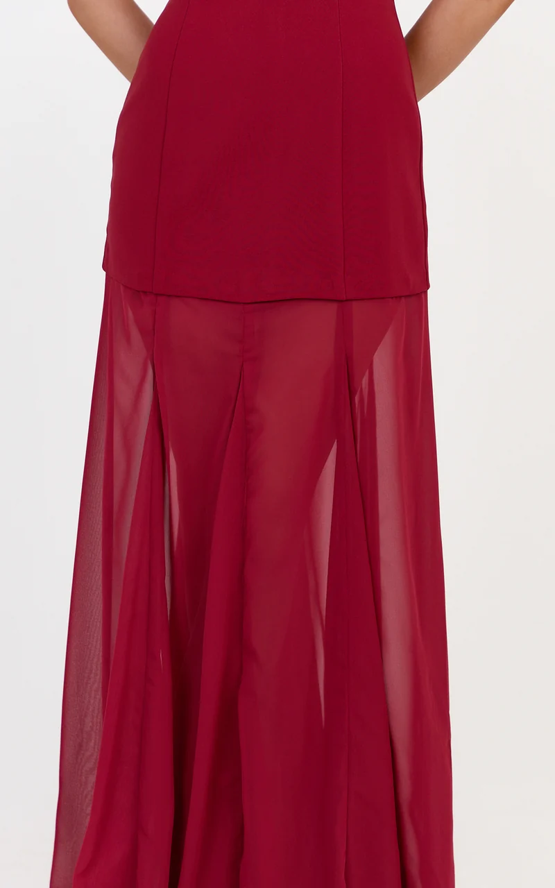 Frances Maxi Dress - Contrast U Neck Godet A Line Dress in Wine
