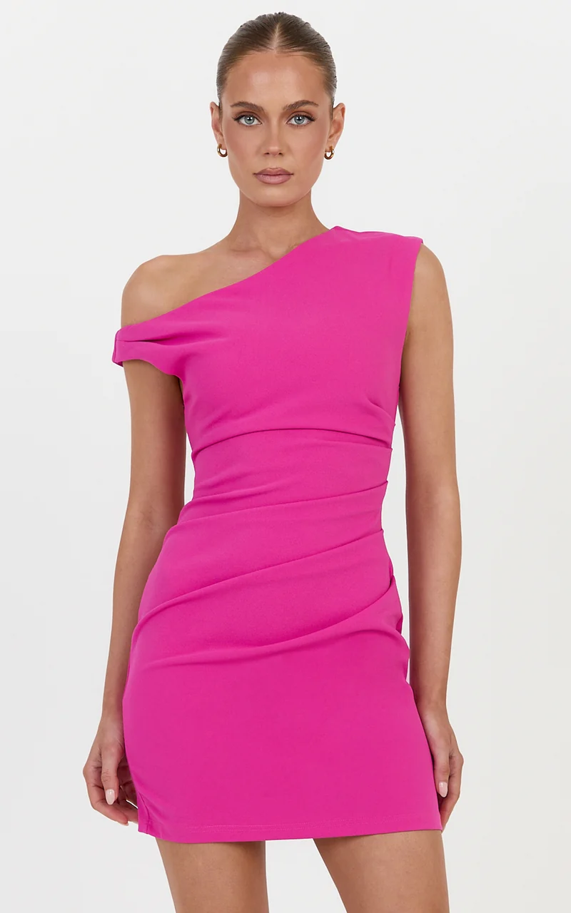Vilma Mini Dress - One Shoulder Bodycon Dress in Fuchsia