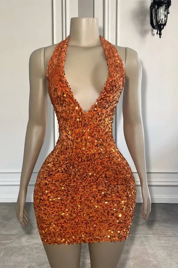 Robe de soirée scintillante à dos nu et col en V avec sequins et soutien-gorge