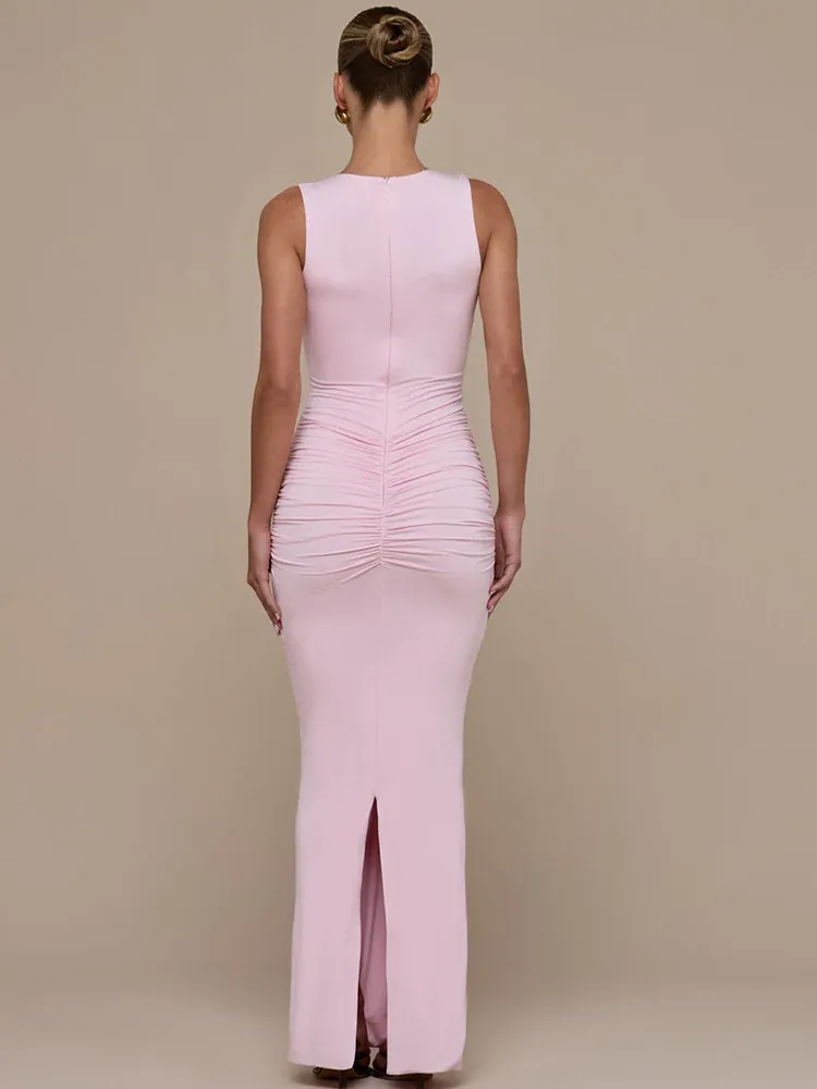 Robe moulante longue sans manches à col en V profond