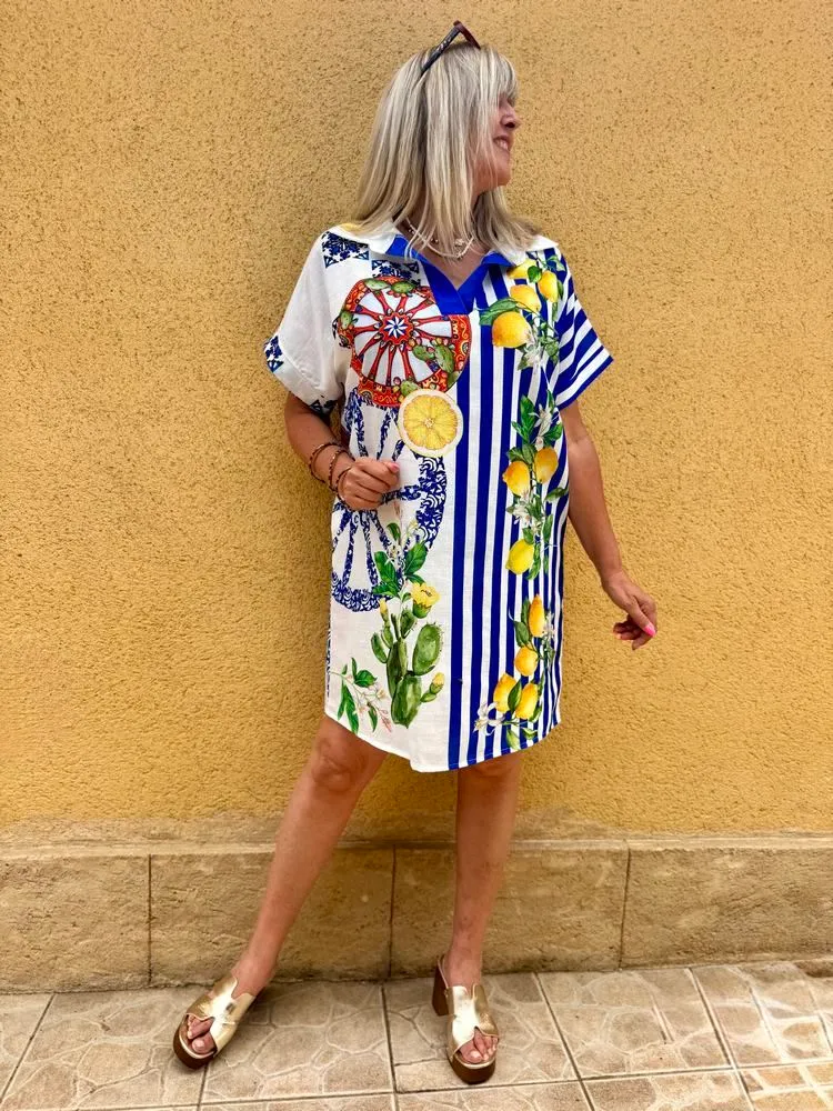 Robe en viscose et lin Lina Limon