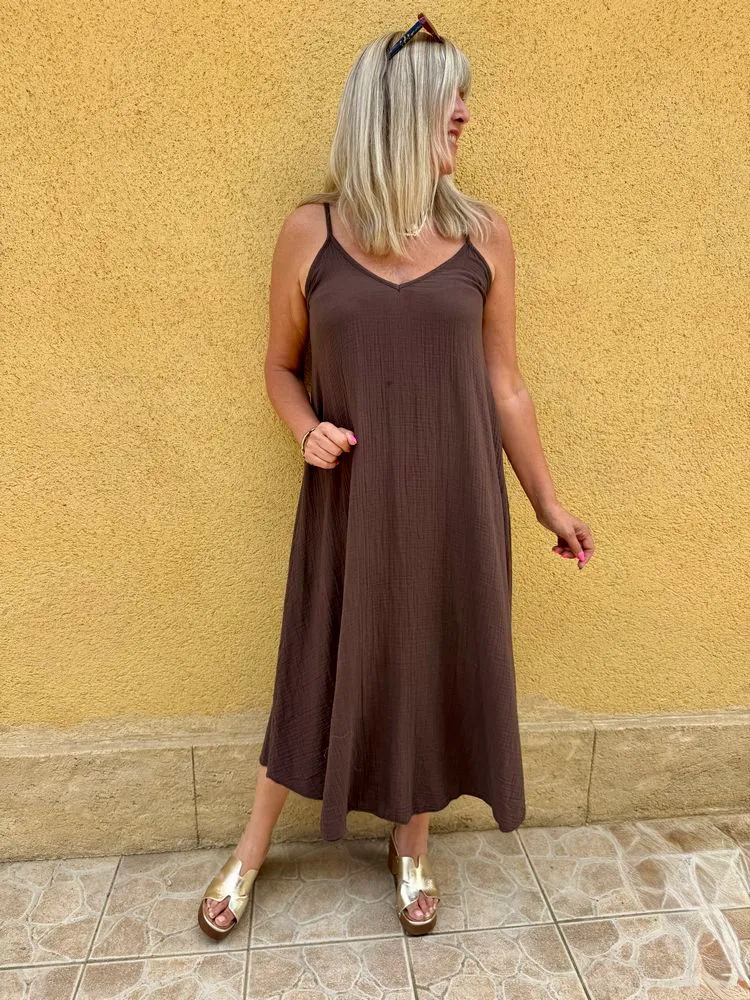 Robe en gaze de coton Lisia chocolat