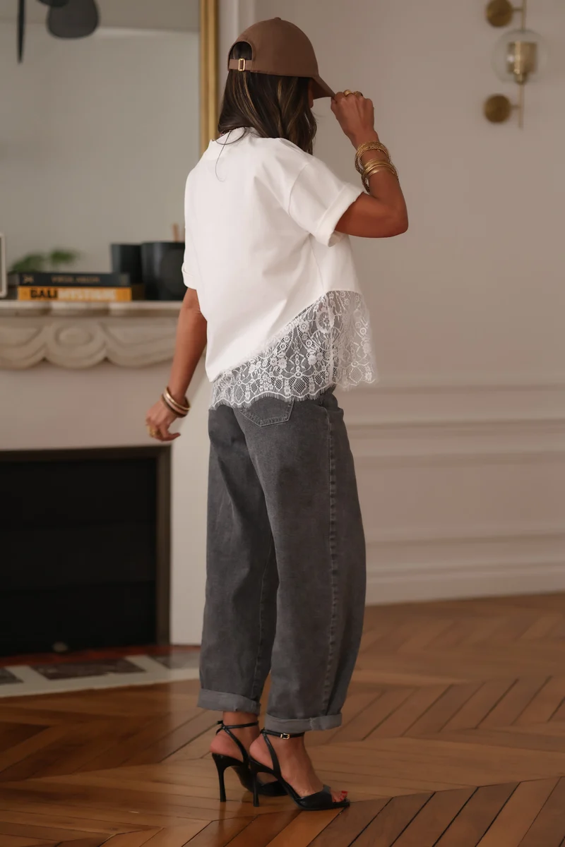 Tee-shirt blanc en dentelle