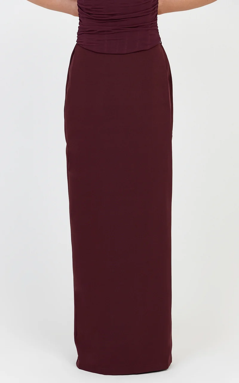 Helda Maxi Skirt - Mid Waist Back Split Skirt in Plum