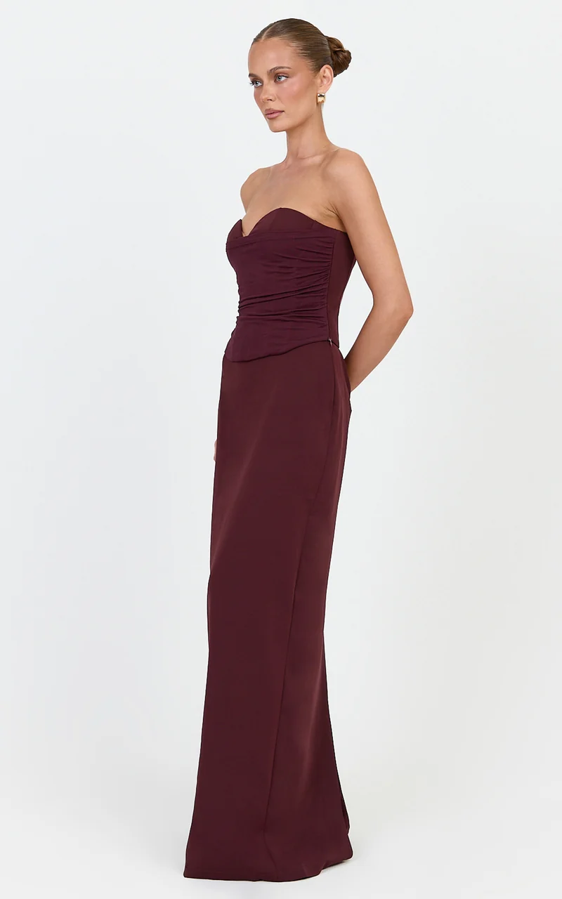 Helda Maxi Skirt - Mid Waist Back Split Skirt in Plum