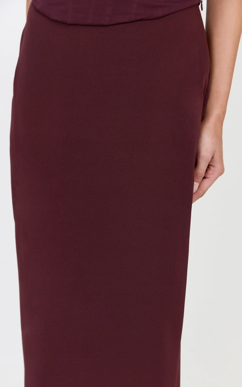 Helda Maxi Skirt - Mid Waist Back Split Skirt in Plum