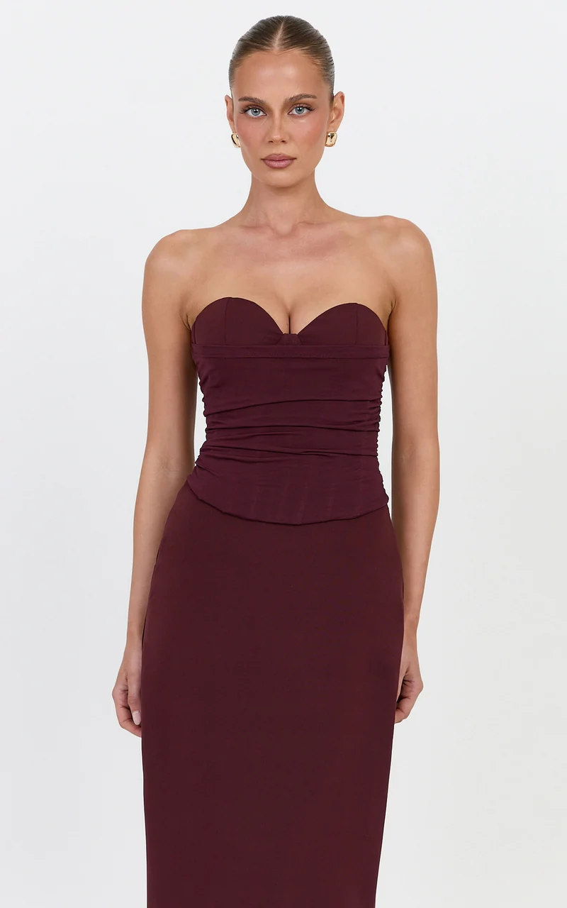 Helda Top - Strapless Corset Lace Up Back Top in Plum