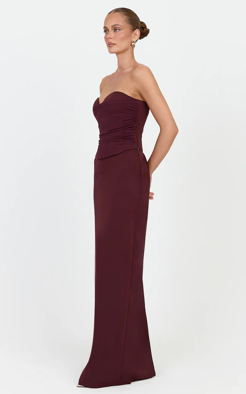 Helda Top - Strapless Corset Lace Up Back Top in Plum