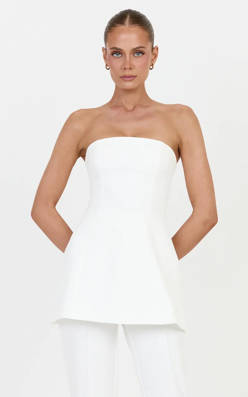Daisy Top - Strapless Long Line Shirred Back Top in Off White