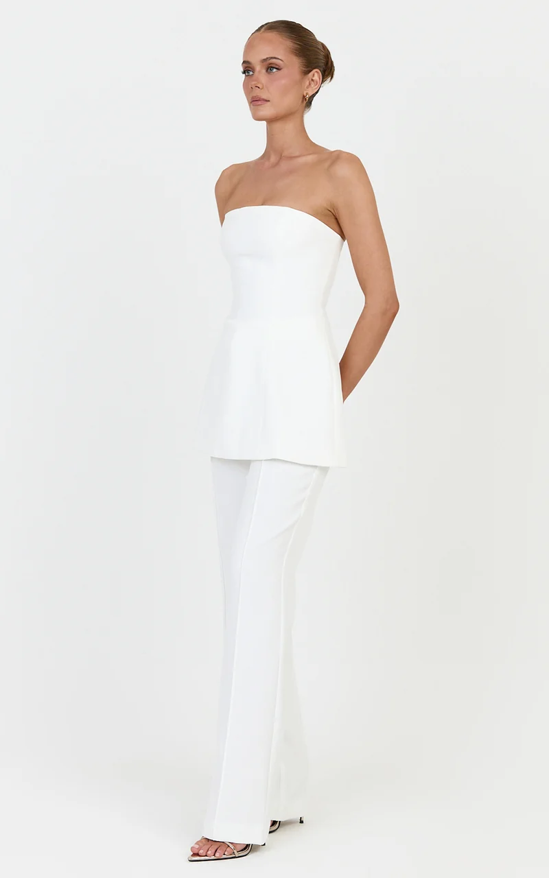 Daisy Top - Strapless Long Line Shirred Back Top in Off White