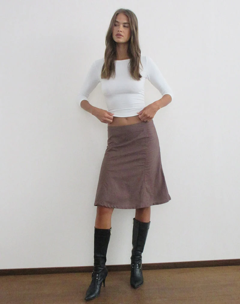Jupe mi-longue Hitamu en lin, couleur taupe foncé