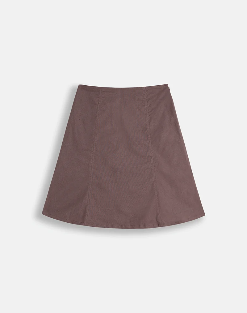 Jupe mi-longue Hitamu en lin, couleur taupe foncé