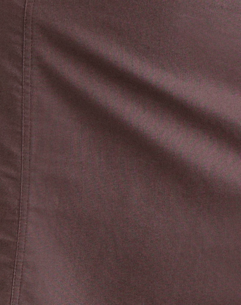 Jupe mi-longue Hitamu en lin, couleur taupe foncé