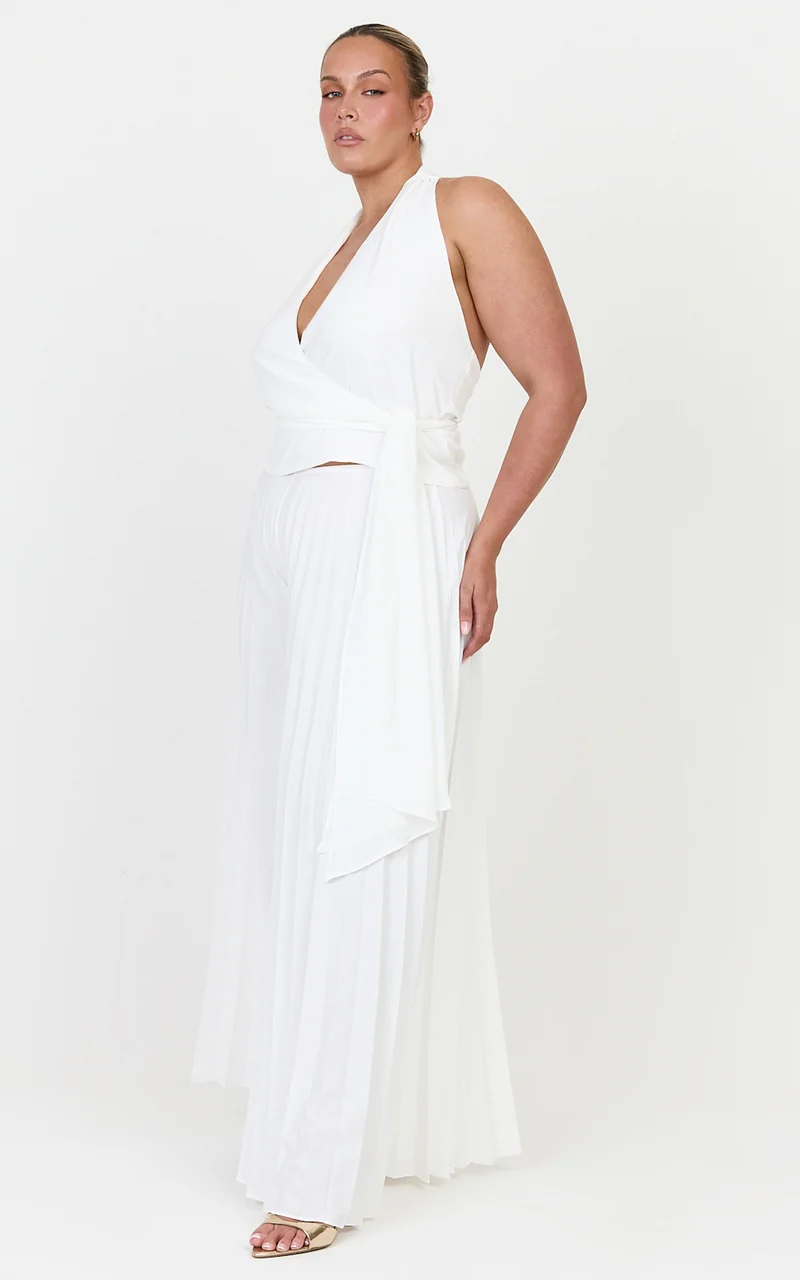 Valentina Top - Halter Neck Front Wrap Sash Detail Top in Off White