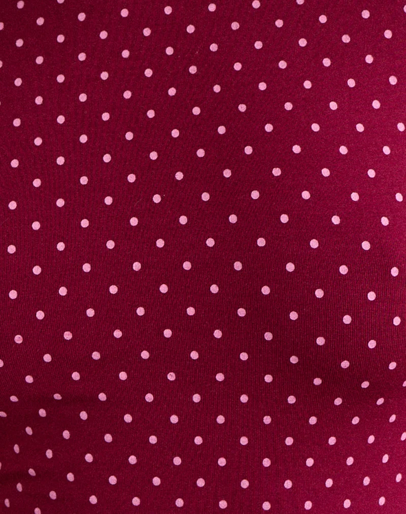 Haut Mazone couleur vin à micro-motifs à pois roses