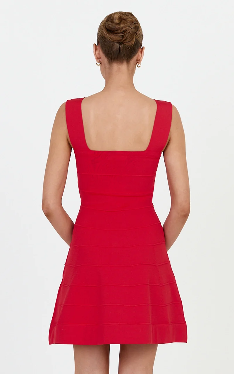 Scarlett Mini Dress - Fit and Flare Bandage Dress in Red