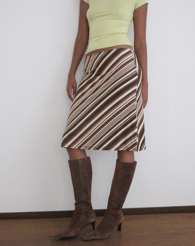 Jupe midi Laykha en jersey à rayures mélangées, couleur chocolat