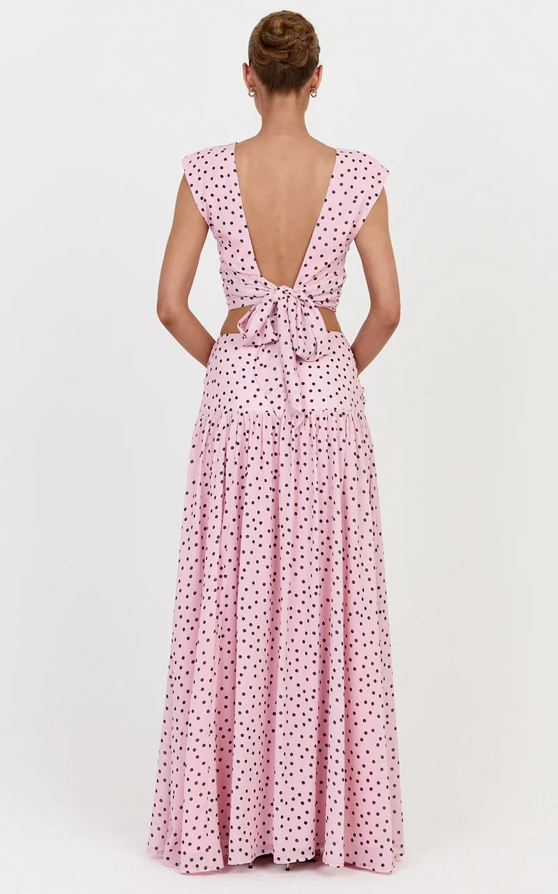 Livia Top - Knot Detail Polka Dot Print Top in Blush Scattered Polka Dot Print