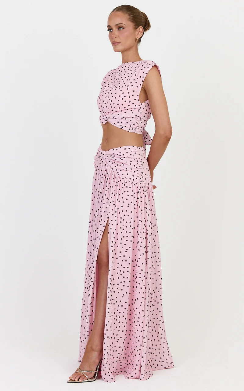 Livia Top - Knot Detail Polka Dot Print Top in Blush Scattered Polka Dot Print