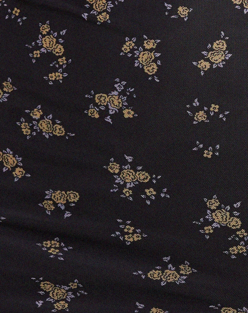 Wilem Long Sleeve Dress in Femme Floral Black and Gold (Robe à manches longues en fleurs noires et dorées)
