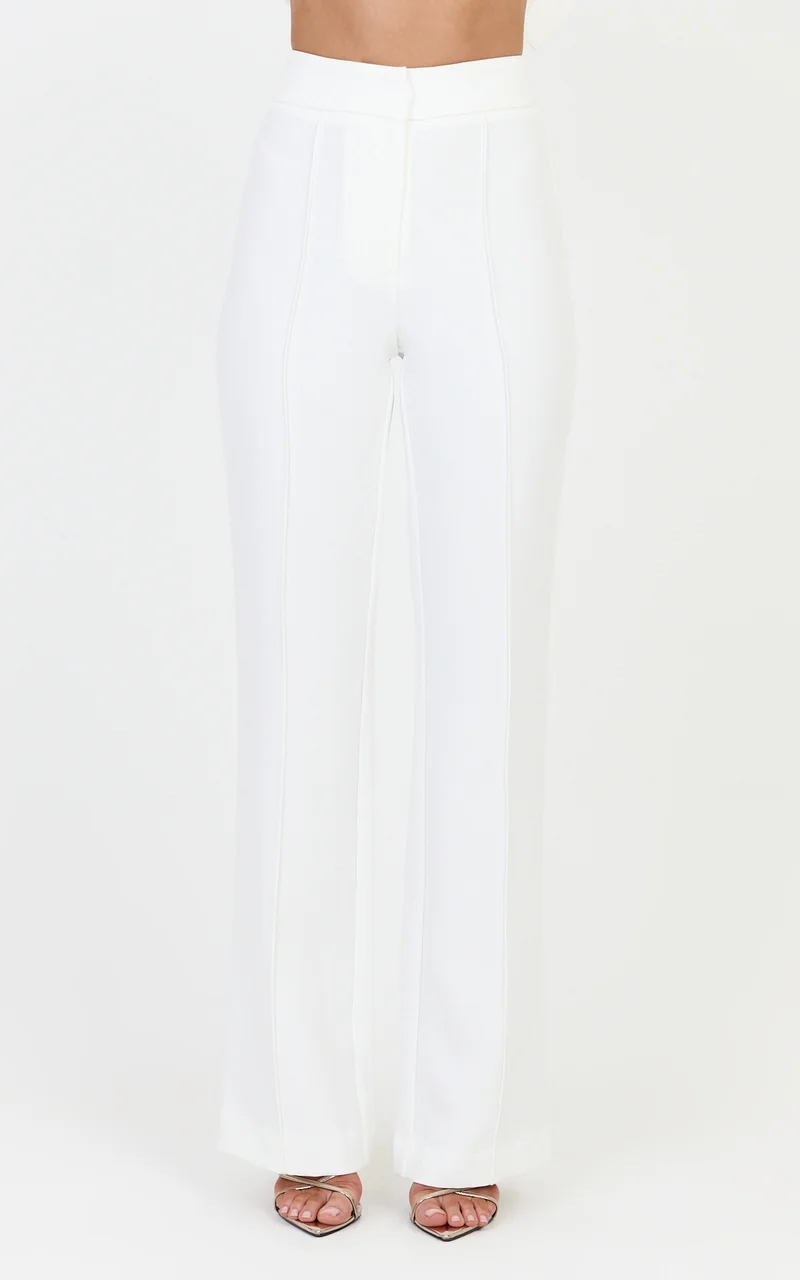 Daisy Pants - Mid Waisted Pin Tucked Bootleg Tailored Pants in Off White