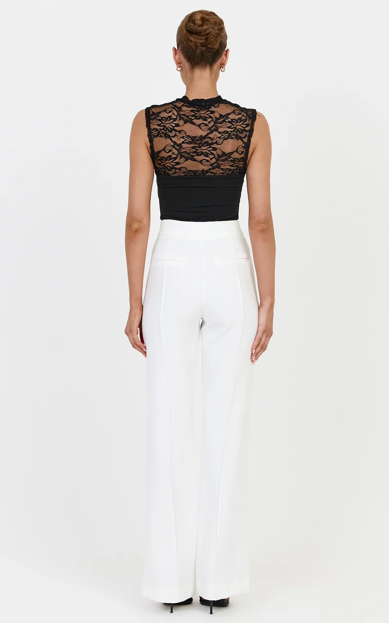 Daisy Pants - Mid Waisted Pin Tucked Bootleg Tailored Pants in Off White