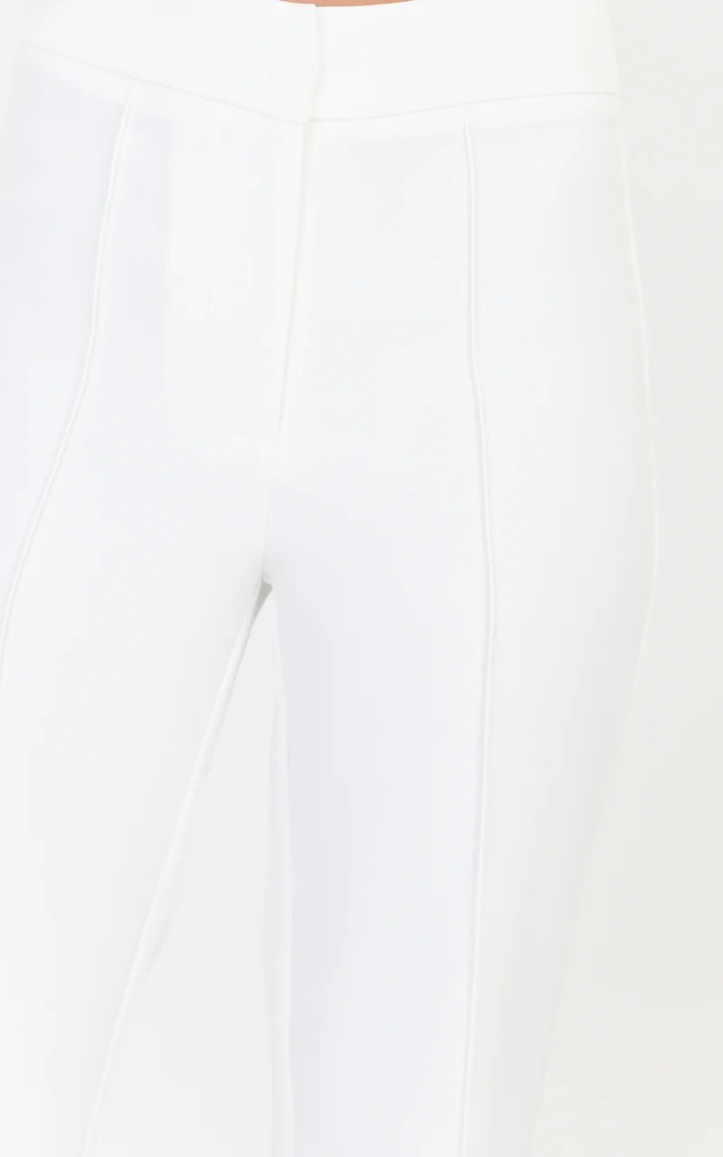 Daisy Pants - Mid Waisted Pin Tucked Bootleg Tailored Pants in Off White