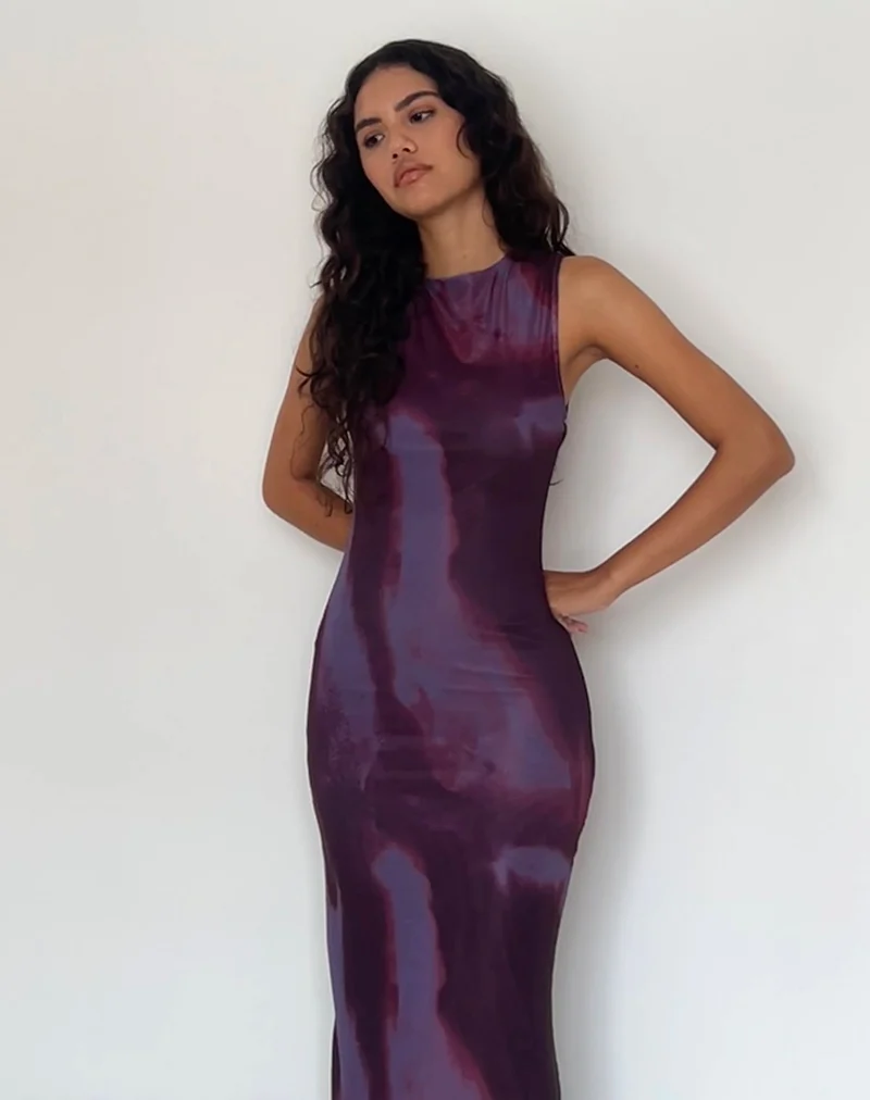 Robe longue imprimée Fayola, vin aquarelle