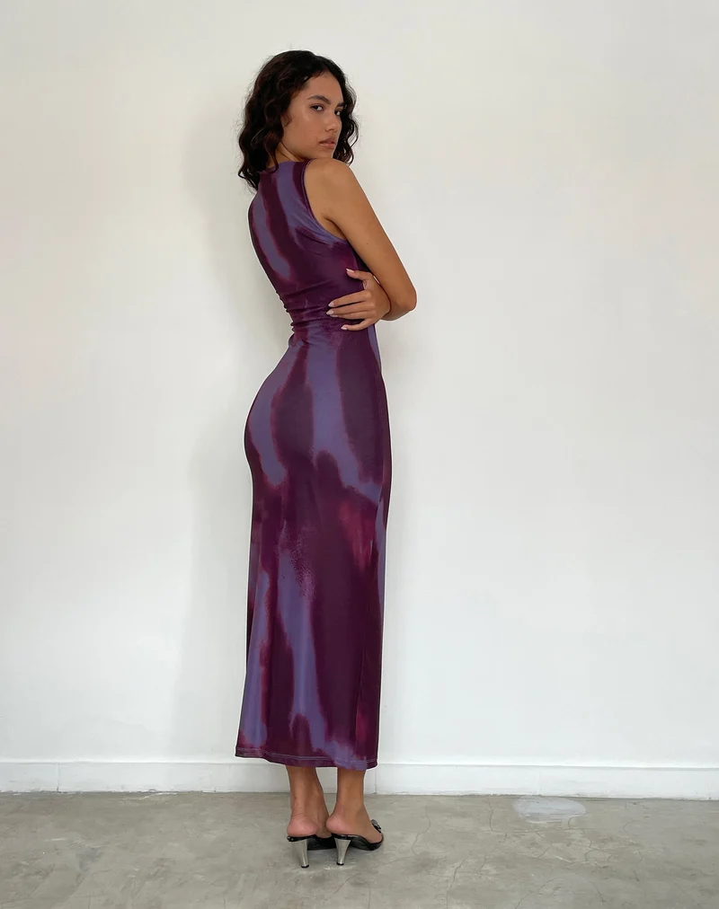 Robe longue imprimée Fayola, vin aquarelle