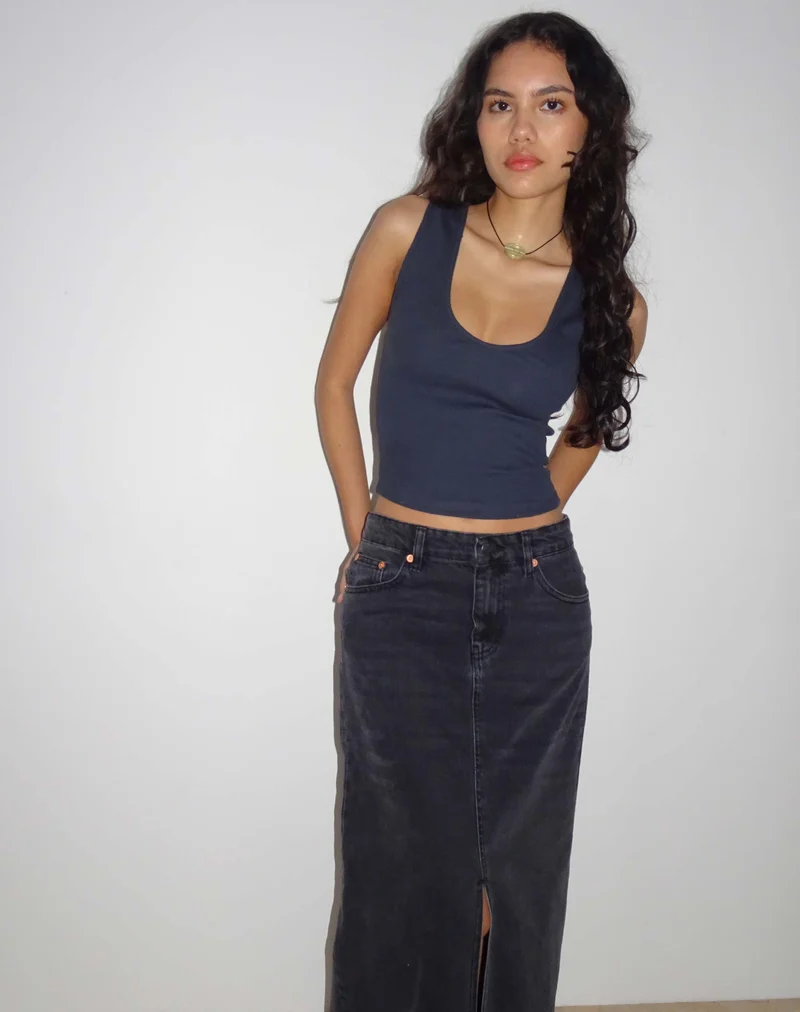 Jastio Vest Top in Ocean Storm Ribbed Jersey
