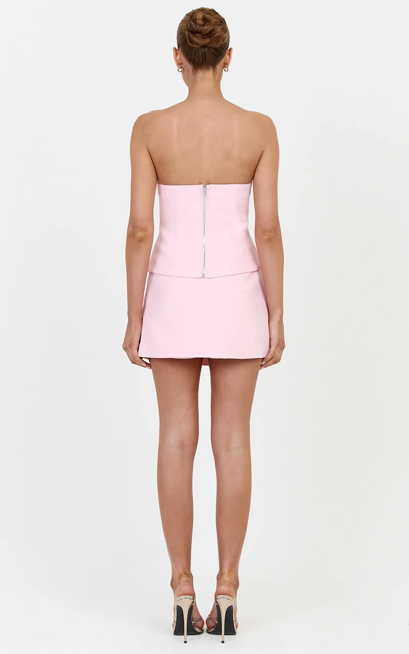 Alma Skort - Tuck Drape Detail Mini Skort in Baby Pink