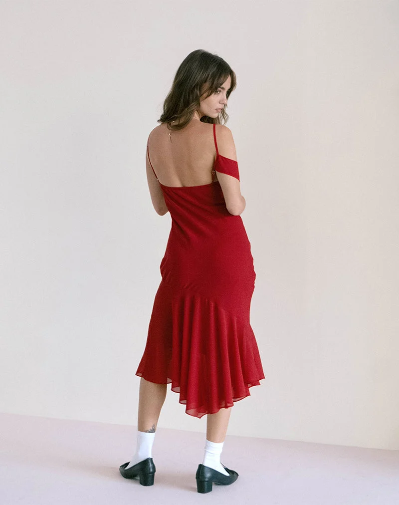 Dansya Midi Chiffon Dress in Red