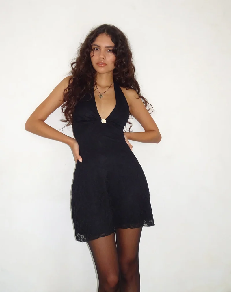 Codami - Mini robe à col rond en dentelle - Noir