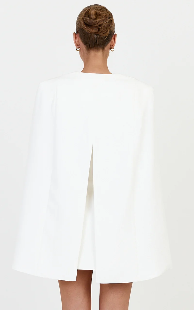 Sabrina Mini Dress - Cape Detail Wrap Skirt Dress in Off White