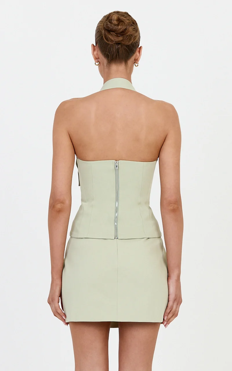 Tyler Mini Skirt - Structured A Line Skirt in Sage