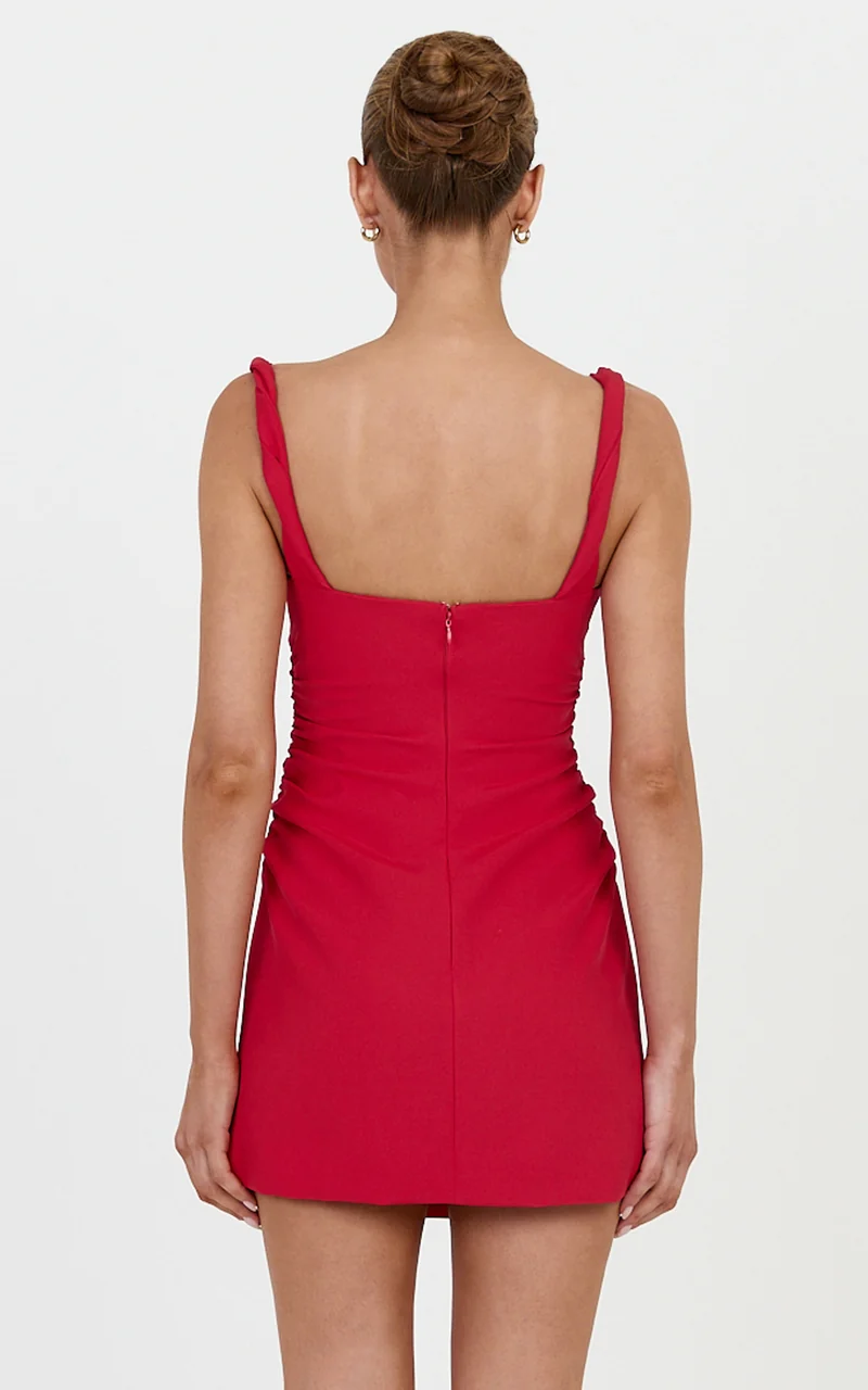 Eugenia Mini Dress - Square Neck Bodycon Dress in Red