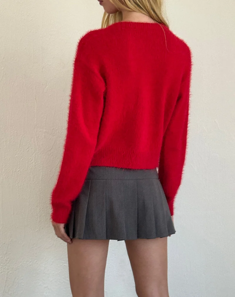 Cardigan Audrina en rouge duveteux