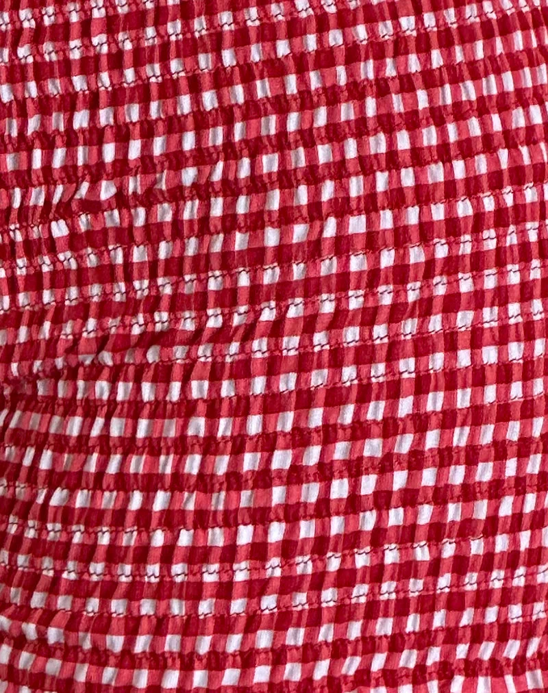 Ritala - Micro-short froncé en vichy rouge
