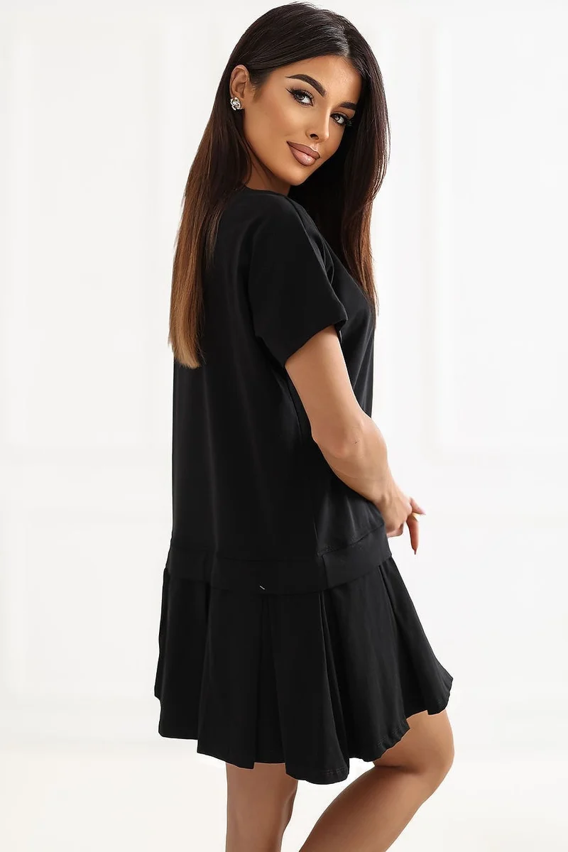 Robe été courte noire bas plissé