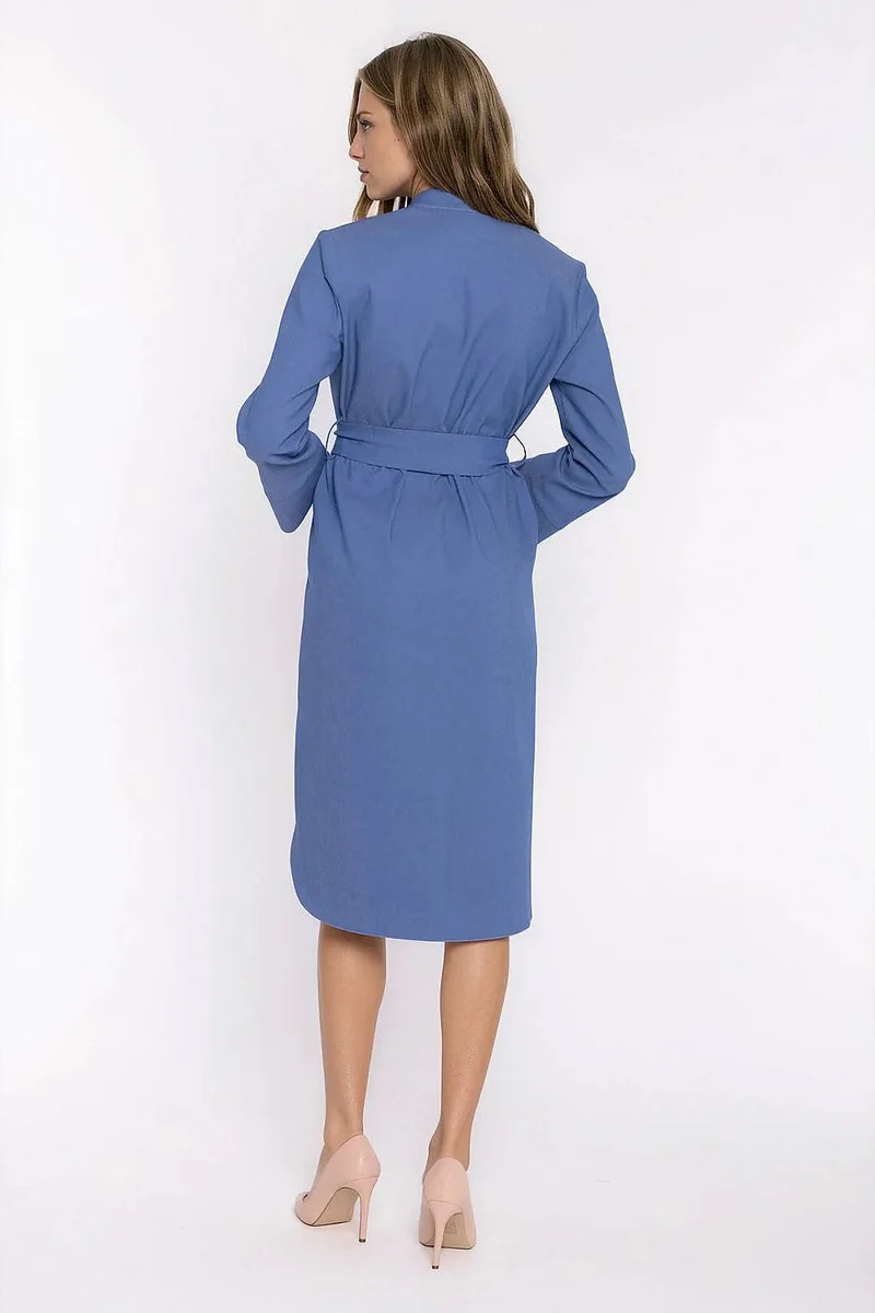 Robe chemise midi manches longues bleue