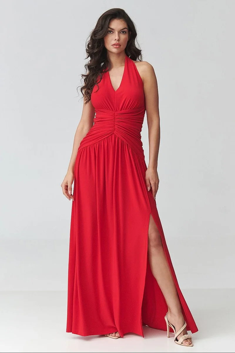 Robe de soirée rouge longue dos nu