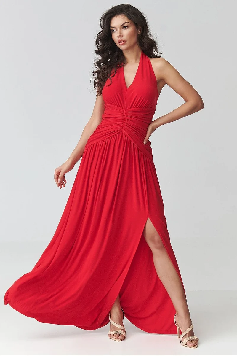 Robe de soirée rouge longue dos nu