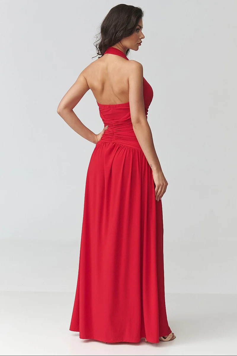 Robe de soirée rouge longue dos nu