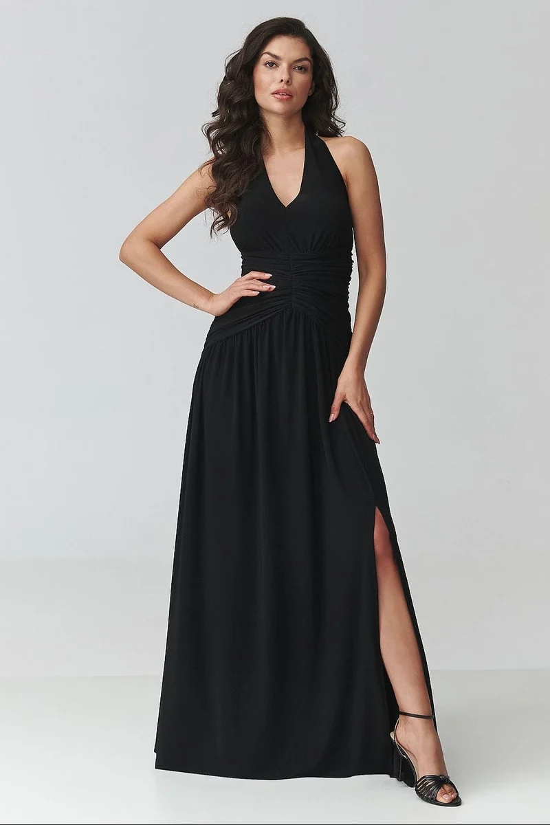 Robe de soirée noire longue dos nu